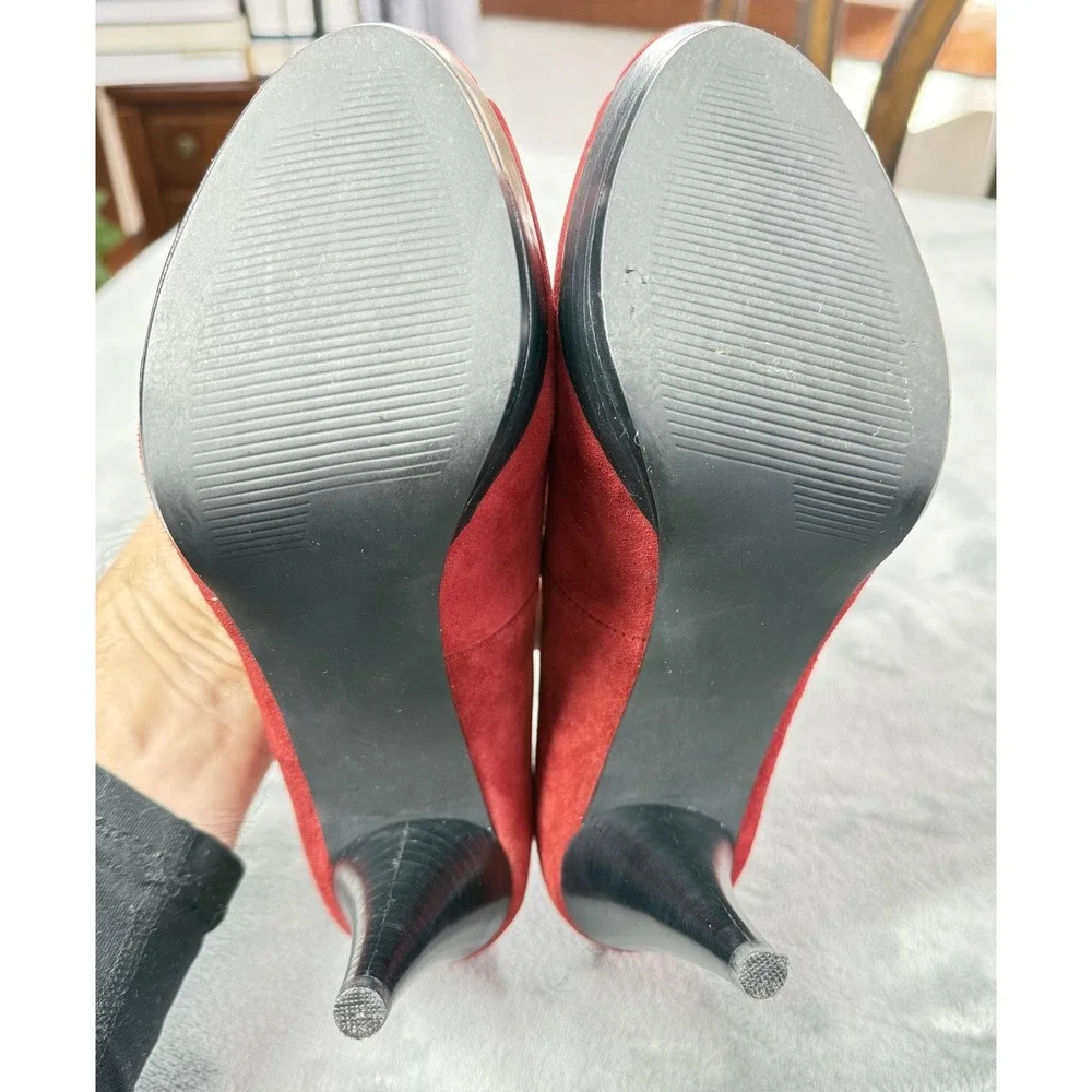 Style&co.‎ Shoes Womens Size 7.5 Red Leather Celine Peep Toe Pump Heels